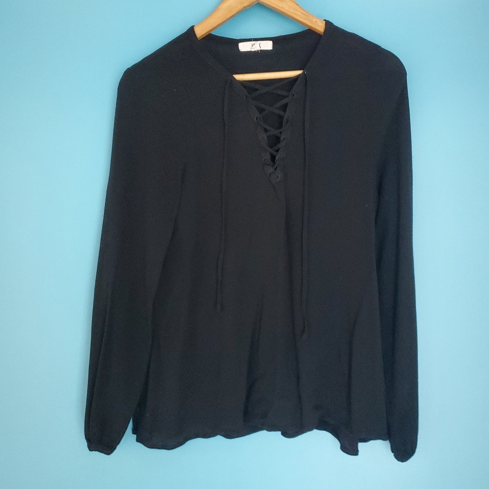 Jack by BB Dakota Blouse Size Small Black Long Sleeve